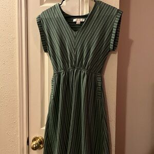 Striped Midi Dress Comfy Forrest Green Sleeveless Wide Tank Sleeve Knee Length